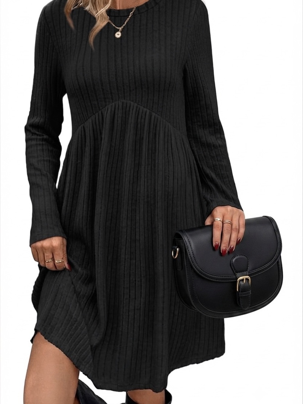 Cozy Fall & Winter Ribbed Knit Mini Dress with Pockets/Casual Long Sleeves